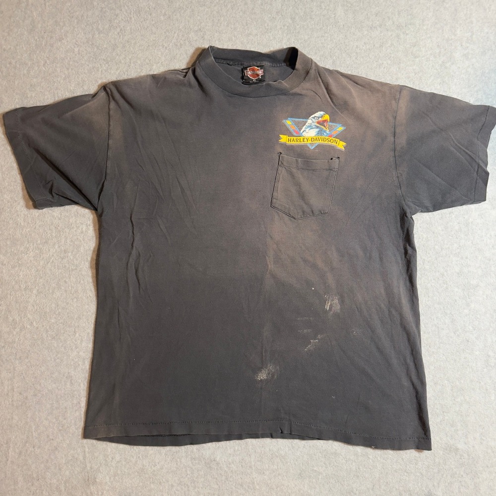 Vintage 1992 Harley Davidson T Shirt XL Spokane WA Faded Pocket Tee Eagle